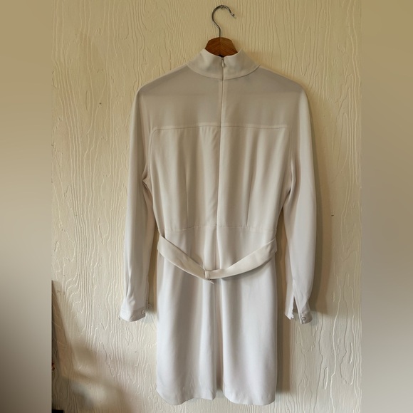 Judith and Charles White Long Sleeve Mock Neck Belted Bridal Holiday Mini Dress - Picture 11 of 16